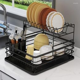 Kitchen Storage Double Storey Bowl And Dish Rack Drain Household With Holder Chopsticks