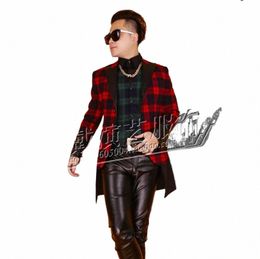 s-5xl New Men's Plaid Stitching Suit Performance Bar Nightclub Singer Host Dj Stu Plaid Blazers Coat Plus Size Stage Costumes b3sL#