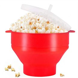 Microwave Silicone Popcorn Maker Food Grade Foldable High Quality Kitchen Easy Tools DIY Make Popcorn Bucket Bowl with Lid Bowls 240315