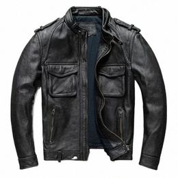 tcyeek Genuine Leather Man Jackets Vintage Top Layer Cowhide Coat for Men Fi Men's Motocycle Jacket Autumn Winter Clothes C64L#