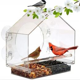 Other Bird Supplies Window Feeders Acrylic Transparent Feeder Tray House Pet Suction Cup Installation Type