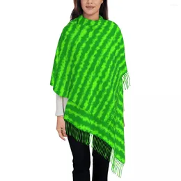 Scarves Green Striped Scarf With Tassel Watermelon Print Warm Soft Shawls And Wraps Women Headwear Winter 2024 Bufanda Mujer