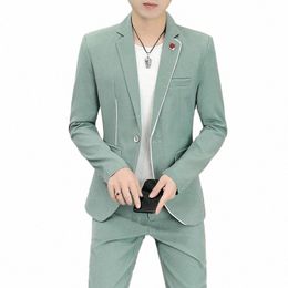 boutique Blazer+ Pants Men's Fi Casual Solid Color Trend Slim Handsome Gentleman Breathable Wedding Dr 2-piece Set R7fb#