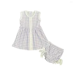 Clothing Sets Summer Girls Boutique Outfits Sleeveless Plaid Bow Shorts Set Little 2 Piece