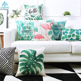 Pillow Tropical Green Plant Lumbar Leaf Polyester Case Sofa Car Cover For Home Capa De Almofadas 45x45cm