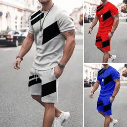 Men's Tracksuits Men Activewear Set Summer Sport Suit With O-neck T-shirt Elastic Drawstring Waist Shorts Colour Block Design For