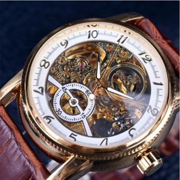 2021 Forsining Brand Luxury Hollow Engraving Skeleton Casual Designer Black Golden Case Gear Bezel Watches Men Automatic Watches267l