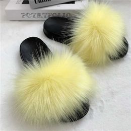 Slippers Artificial fur slider womens soft ome fluffy sandals casual flip winter warm flat Soes Plus size 36-45 H240326Z15S