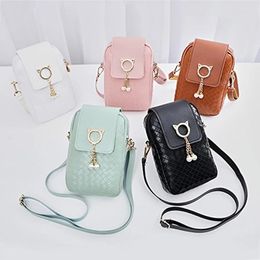 Shoulder Bags Women Mini Cross-body Mobile Phone Solid Bag Woven Pearl Tassel Cover-style Female Diagonal