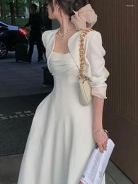 Casual Dresses Elegant White Midi Dress Women Set Spring Summer Korean Fashion Vintage A-Line Party Vestidos Femme Prom Robe Clothes Y2k