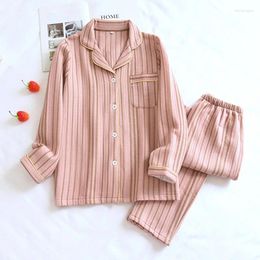 Women's Sleepwear Autumn Winter Couple Pyjamas Long Sleeved Japanese Cotton Sandwich Thickened Home Clothing Two-piece Set