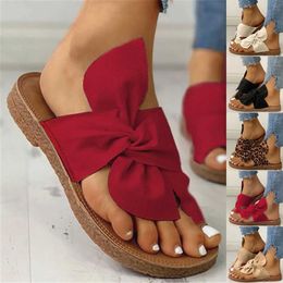 Slippers Slippers Soes Ring womens slippers toe flat shoes beach bow knot casual mop knitted H240327