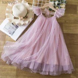 Girl's Dresses Summer New Girl Dress Cute Girl Sequin Fairy Tulle Clothes Baby Ruffle Sleeve Birthday Princess Costume Kids Casual Wear 3 8 Yrs yq240327