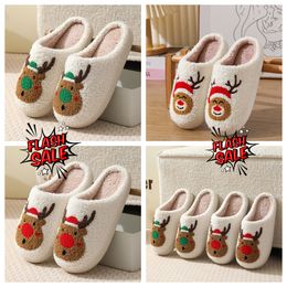 New Comfortable Home Cute Cartoon Santa Claus Couples Warm Cotton GAI Christmas Designer Elk Lovely Thick Plush Unisex Winter White slippers Cream 2024 eur 36-45