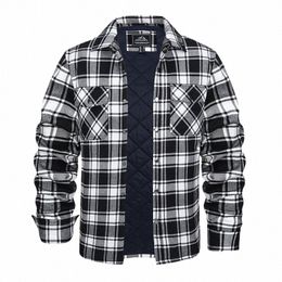 magcomsen Winter Men's Warm Jacket Flannel Plaid Shirt Coat Lg Sleeve Windbreaker 31eb#