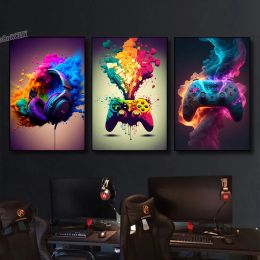 Feeding Cool Gaming Wall Art Canvas Painting Colourful Gamer Controller Gaming Monkey Pop Art Posters and Prints Esports Room Decor Gift