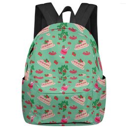 Backpack Delicious Strawberry Cake Green Women Man Backpacks Waterproof School For Student Boys Girls Laptop Bags Mochilas