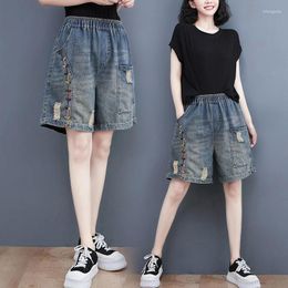 Women's Shorts Women Fashion High Waisted Denim Vintage Hole Summer Casual Pocket Short Jeans Ladies Pants 2024 F153