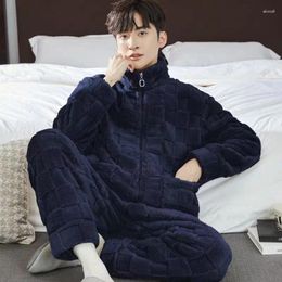 Men's Sleepwear Autumn Winter Pyjama Sets Men Coral Velvet Pyjamas Two Pieces Long Sleeve Thick Warm Flannel Nightwear Home Clothe