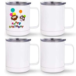 Blank Sublimation Mug 12Oz New Coffee Car Cup Travel Double Wall Insualted Vacuum Drinking Water Tumbler With Handle And Seal Lid