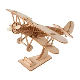 Wall Clocks 3D Wooden Puzzle Biplane Model Learning Toy Easy To Install Unique Sturdy Aeroplane For Farmhouse Kitchen Home Bedroom Bathroom