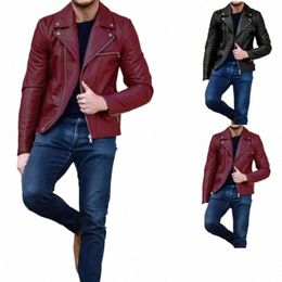 new Jacket Fi Autumn Winter Men Leather Lg Sleeve Lapel Clothing Casual Loose Male Fit Motorcycle Jacket Coat with Zipper F6zC#