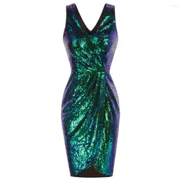 Casual Dresses Women Sequined Bodycon Dress Sleeveless V-Neck V-Back Wrap Hem Party Sparkly Sequin Sexy Club Cocktail A3