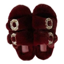 Slippers Slippers High quality European luxury resort hotel Fasion 100% mink leather slide womens fur Soes flat H240326FDFX