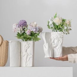 Vases Nordic Plain White Face Book Ceramic Vase Light Luxury High-end Home Soft Decorative Ornaments