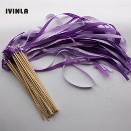 Party Decoration Selling 50pcs/lot Purple Wedding Ribbon Wands With Gold Bell