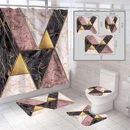 Shower Curtains Abstract Geometric Marble Curtain Set Bath Mat Toilet Lid Gold Thread Ink Texture Modern Luxury Home Bathroom Decoration