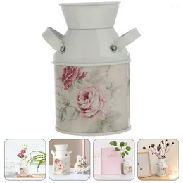 Vases Household Vase Office French Decor Rustic Milk Bucket Iron Room Dried Flower Container