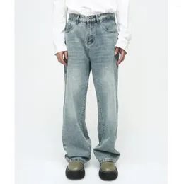 Men's Jeans 2024 Spring Korean Niche Vintage Wide Legs Draping Loose Fashion Zipper High Street Cotton Hip Hop Solid Color