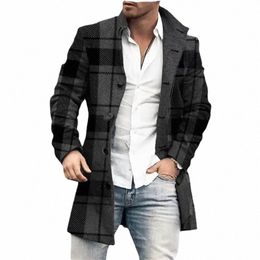 2023 Autumn/Winter New Men's Fi Casual Wool Stand Neck Mid Length Pocket Casual Coat 38yT#