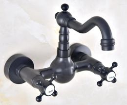 Bathroom Sink Faucets Black Oil Rubbed Brass 360 Swivel Spout Basin Faucet Dual Handle Hole Kitchen Cold Water Mixer Tap Dnf463