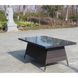 Camp Furniture Outdoor Patio Rectangular Dining Table With Clear Tempered Glass