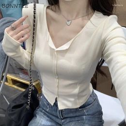 Women's T Shirts Long-sleeve T-shirts Pure Slim Crop Tops Sexy Spring Inside All-match Korean Style Slit Design Chic Simple 2024