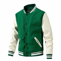 men Winter Baseball Jacket Patchwork Leather Sleeve Coat Men's Autumn Streetwear Casual Thickened Padded Overcoat Slim Tops 93NJ#
