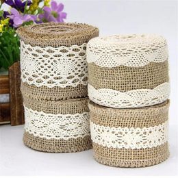 Party Decoration 2 Metres Width 5CM Ivory Colour Natural Jute Rolls Burlap Hessian Lace Ribbons With Cotton Ornament Wedding Decor