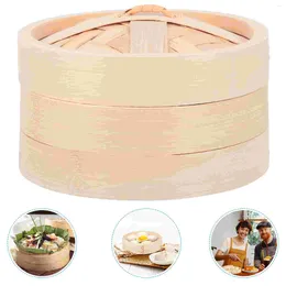 Double Boilers 1 Set Bamboo Steamer Basket Dim Sum Dumpling Food With Lid Cookware