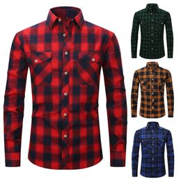 Men Shirt Plaid Spring Autumn Mens Long Sleeved Double Pocket Flannel Shirt With Plaid Shirt Men Top 240314