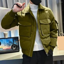 Men's Jackets Lapel Design Outerwear Hip Hop Streetwear Jacket With Multiple Pockets Zipper Closure Buttons Casual Solid For A