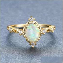 Rings Cute Female Blue Green Purple Crystal Ring White Opal Oval Stone Engagement Charm Gold Sier Colour For Women Drop Delivery Jewel Dhxfb