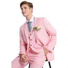 chic Pink Men Suits 3 Piece England Style Formal Groom Wedding Tuxedo Elegant Prom Party Male Suit Slim Fit Blazer+Vest+Pants L2hi#
