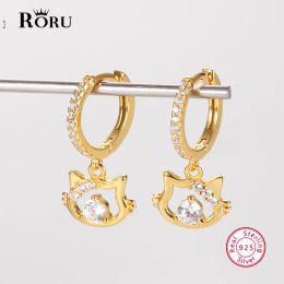 Earrings Sterling Silver 925 Cute Women's Lovely Cat Hoop Earrings 18k Gold Plated Shiny CZ Ear Rings Fine Jewellery Party Wedding Gifts