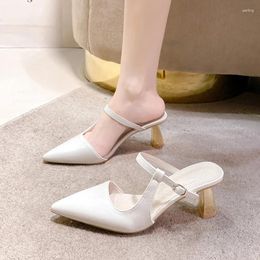 Dress Shoes Golden Heel Sexy Pointed Toe Women Solid Colour Buckle Strap Office Lady Ladies Slingbacks Hand-made Zapato De Mujer