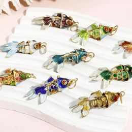 Charms Copper Multicolor 3D Fish Shaped Pendants Gold Plated Ocean Jewellery Pendant For Diy Necklace Bracelet Making Supplies 1PC