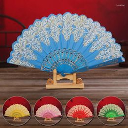 Decorative Figurines 2024 Retro Folding Hand Fan Plastic Gold Powder Craft White Wedding Party Chinese Style Dance Cloth Handheld