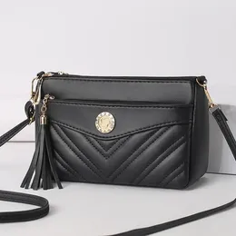 Drawstring 2024 Women's Soft Leather Purse Bag Fashion Multi Layered Middle Aged Single Shoulder Crossbody Small Square Handbag