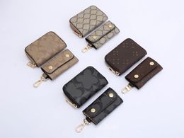 Women's Card Holder Small Zipper Wallet Key Coin Wallet Brown Flower Punch chain Luxury Men's Key Bag Designer Wallet Coin Wallet Bag